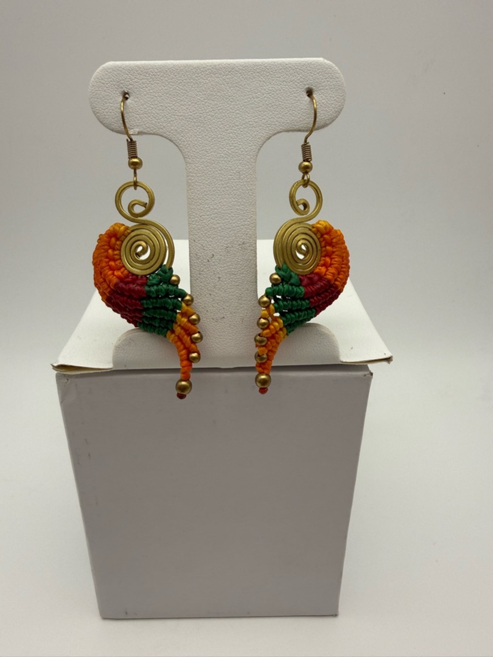 Handcrafted in Thailand Orange & Green Spiral Drop Earrings